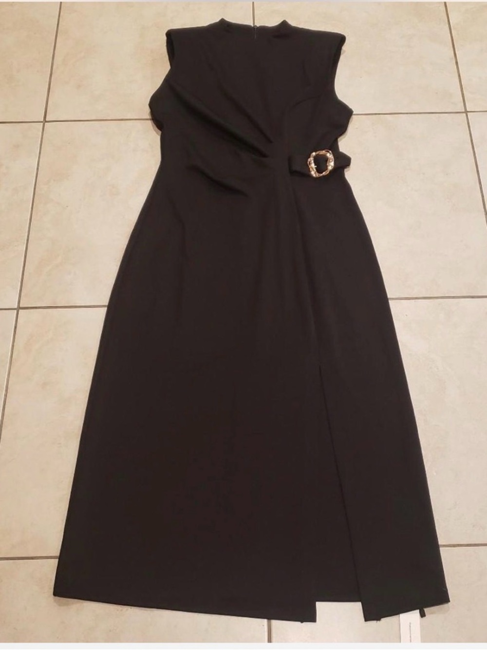 Commense Metal detail slit Sleeveless midi Dress